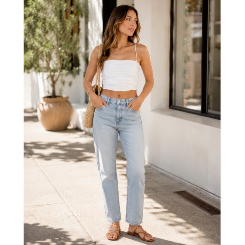 NWT Madewell‎ Womens Poplin Crop Tube Top Pleated White Smocked Cotton Size 10